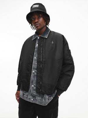 Black Calvin Klein Relaxed Nylon Bomber Men Jacket | ZIKP-82645