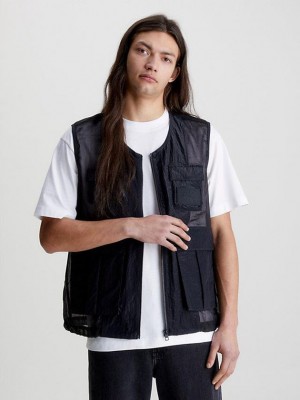 Black Calvin Klein Relaxed Nylon Mesh Men Vest | DYPM-71962