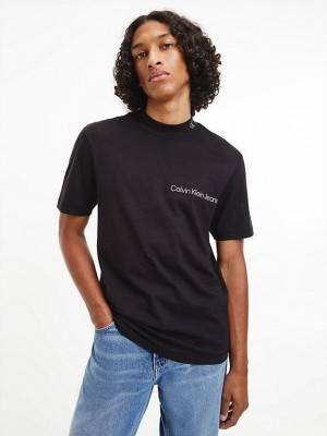 Black Calvin Klein Relaxed Organic Cotton Men T-Shirt | DNPC-07152