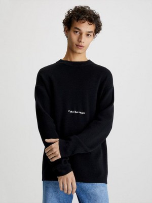 Black Calvin Klein Relaxed Organic Cotton Jumper Men Sweater | NQRL-39512