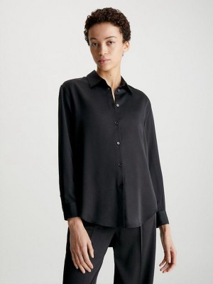 Black Calvin Klein Relaxed Recycled Polyester Shirt Women Top | WGZF-34865