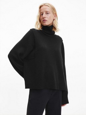 Black Calvin Klein Relaxed Recycled Wool Jumper Women Sweater | HWOF-37291
