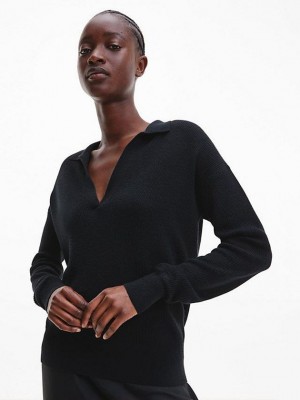 Black Calvin Klein Relaxed Ribbed Jumper Women Sweater | GQTF-30945