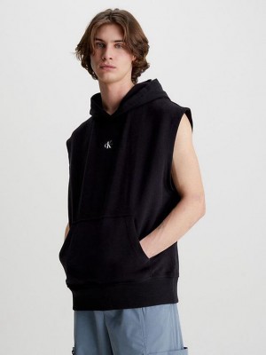 Black Calvin Klein Relaxed Sleeveless Men Hoodie | VDCF-08745
