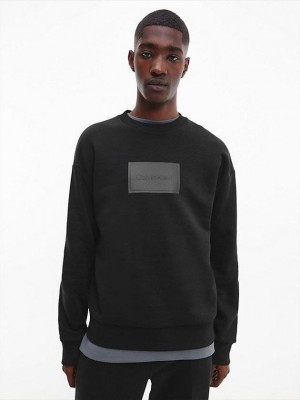 Black Calvin Klein Relaxed Textured Logo Men Sweatshirt | DMGZ-40517