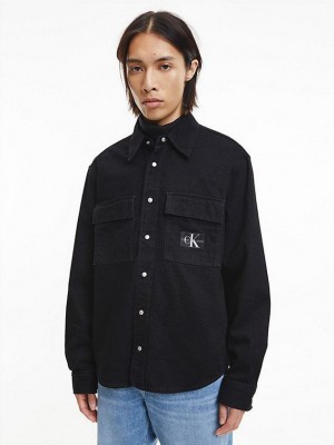 Black Calvin Klein Relaxed Utility Men Shirts | SPNK-28054
