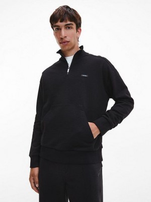 Black Calvin Klein Relaxed Zip Neck Men Sweatshirt | GCOR-13708