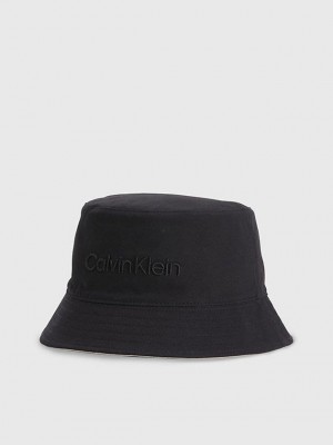 Black Calvin Klein Reversible Organic Cotton Bucket Men Cap | GTNC-05642