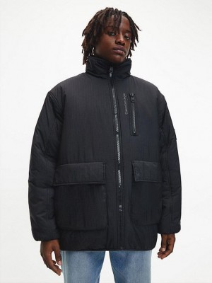 Black Calvin Klein Reversible Recycled Sherpa Men Jacket | VMQP-71965