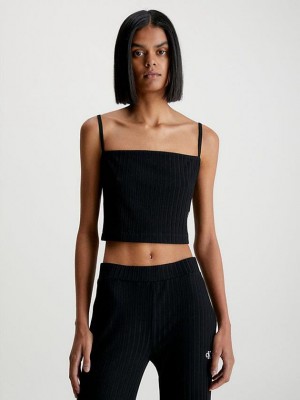 Black Calvin Klein Ribbed Jersey Cami Women Top | KSCV-46759