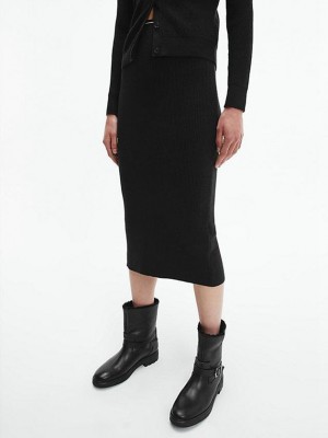 Black Calvin Klein Ribbed Knit Pencil Women Skirt | ADOU-28765