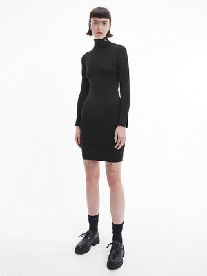 Black Calvin Klein Roll Neck Jumper Women Dress | ACTF-05972