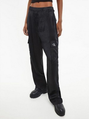 Black Calvin Klein Satin Cargo Women Pants | ABLM-79012