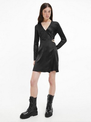 Black Calvin Klein Satin Cut Out Mini Women Dress | AXTH-17843