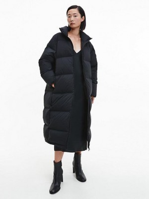 Black Calvin Klein Seamless Down Maxi Women Coat | OVCT-79584