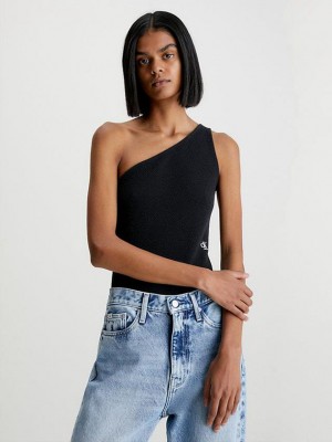 Black Calvin Klein Seersucker Stretch Women Bodysuit | XKFU-06125