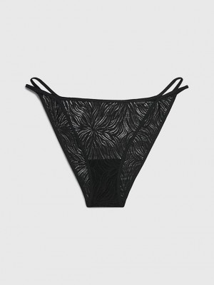 Black Calvin Klein Sheer Marquisette Women Thong | KOGL-18273