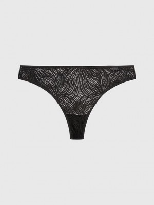 Black Calvin Klein Sheer Marquisette Women Thong | IPWF-53049