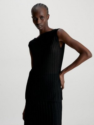 Black Calvin Klein Sheer Ottoman Women Top | EOVR-07186