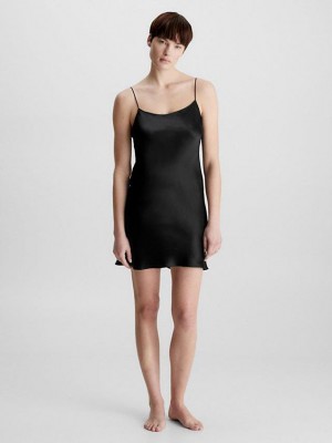 Black Calvin Klein Silk Night Women Dress | DHEF-95680