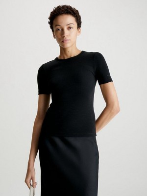 Black Calvin Klein Skinny Modal Ribbed Women T-Shirt | KSJD-29506