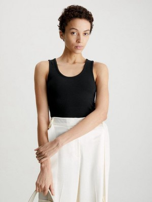 Black Calvin Klein Skinny Ribbed Modal Tank Women Top | TCFP-63052