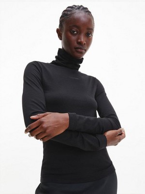 Black Calvin Klein Skinny Roll Neck Women Top | GVEO-48950