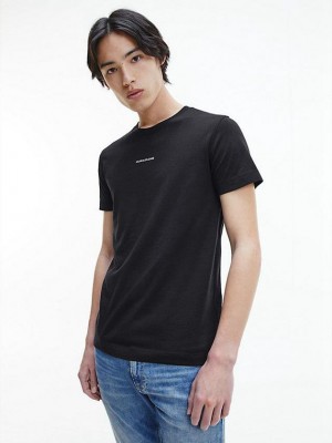 Black Calvin Klein Slim Cotton Men T-Shirt | KHGO-86074