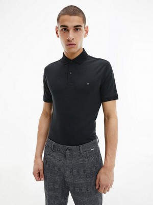 Black Calvin Klein Slim Cotton Piqué Men Polo Shirt | AGJT-28506