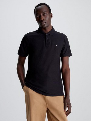 Black Calvin Klein Slim Cotton Piqué Men Polo Shirt | FKLZ-97430