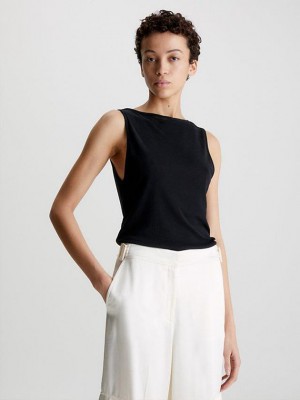 Black Calvin Klein Slim Crepe Jersey Tank Women Top | EYJD-69284