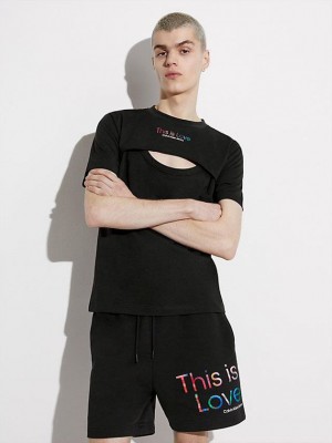 Black Calvin Klein Slim Cut Out - Pride Men T-Shirt | GSKL-15269