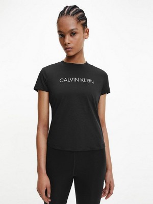 Black Calvin Klein Slim Logo Gym Women T-Shirt | QWVD-14789