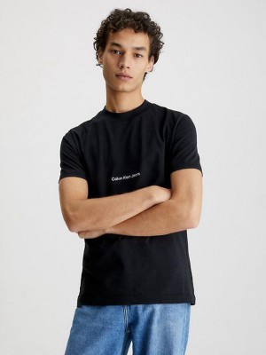 Black Calvin Klein Slim Logo Men T-Shirt | QVTX-94852