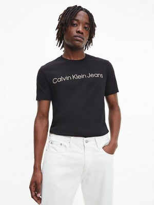 Black Calvin Klein Slim Logo Men T-Shirt | DHJL-39784