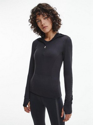 Black Calvin Klein Slim Long Sleeve Gym Women T-Shirt | LBAD-81456