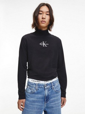 Black Calvin Klein Slim Long Sleeve Roll Neck Men T-Shirt | BKTL-35714