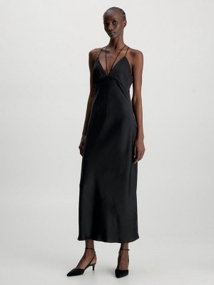 Black Calvin Klein Slim Low Back Slip Women Dress | DTVP-20574