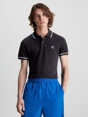 Black Calvin Klein Slim Men Polo Shirt | LAMF-76459