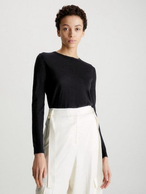Black Calvin Klein Slim Merino Wool Jumper Women Sweater | RGJO-92584