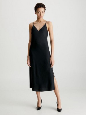 Black Calvin Klein Slim Midi Slip Women Dress | TKEY-20931