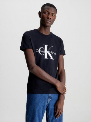 Black Calvin Klein Slim Monogram Men T-Shirt | OIGR-49062