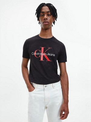 Black Calvin Klein Slim Monogram Men T-Shirt | SIMP-92810