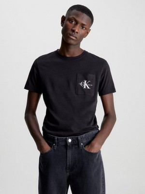 Black Calvin Klein Slim Monogram Pocket Men T-Shirt | XTMR-91460