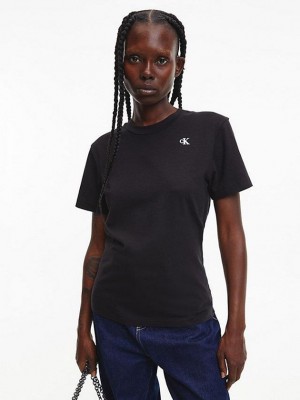 Black Calvin Klein Slim Monogram Women T-Shirt | NZFC-56183