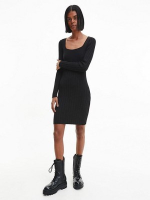 Black Calvin Klein Slim Organic Cotton Bustier Women Dress | HGQF-94185