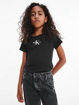 Black Calvin Klein Slim Organic Cotton Girls's T-Shirt | FMRY-73549