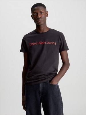 Black Calvin Klein Slim Organic Cotton Logo Men T-Shirt | YKJH-45169