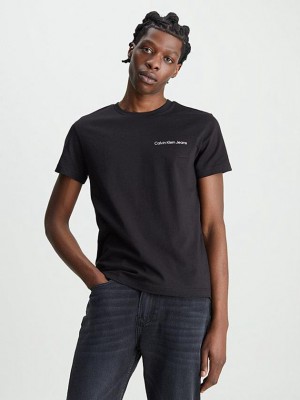 Black Calvin Klein Slim Organic Cotton Logo Men T-Shirt | OQNT-16432