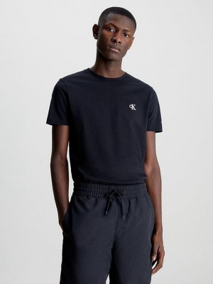 Black Calvin Klein Slim Organic Cotton Men T-Shirt | QRID-35670